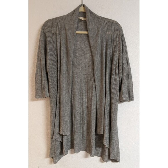 Women's EILEEN FISHER Gray Linen Blend Open Waterfall Cardigan Sweater M - Picture 1 of 8